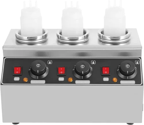 Miniatura 11 de Dispensador de calentador de dulce de azúcar caliente comercial de 320 W, 2 ollas, calentador eléctrico de salsa de queso, dispensador de queso