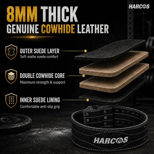 Miniatura 6 de Cinturón de cuero genuino irrompible, no desgarrable de 0.315 in, cinturón de gimnasio pesado para hombres y mujeres, cinturón de entrenamiento
