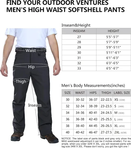 Miniatura 6 de Outdoor Ventures Lite - Pantalones deportivos impermeables y resistentes al viento para hombre con forro polar para senderismo esquí nieve cintura