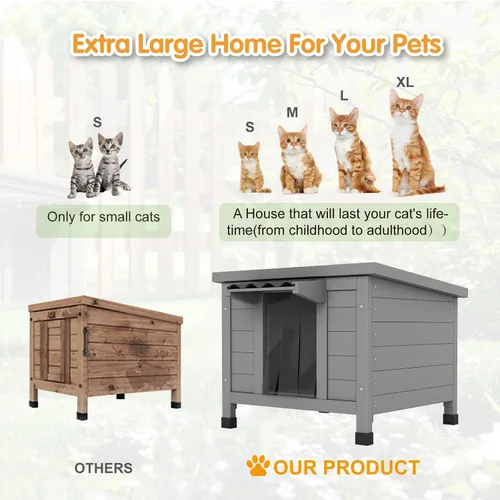Miniatura 3 de TIMHAKA Casa para Gatos al Aire Libre, Refugio Aislado para Gatos Ferales de Interior Impermeable con Piso Elevado, Gran Recinto Exterior para Gatos