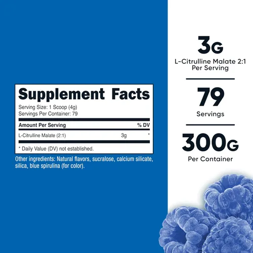 Miniatura 2 de Nutricost L-citrulina malato 2:1 (10.58 oz) (frambuesa azul)