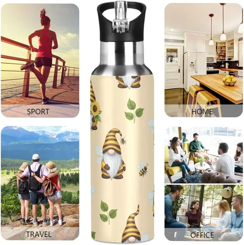 Miniatura 5 de Insulated Stainless Steel Water Bottle with Straw 20 Oz, Leakproof Water Bottles for Gym Outdoor Travel School, Gnomes Bees