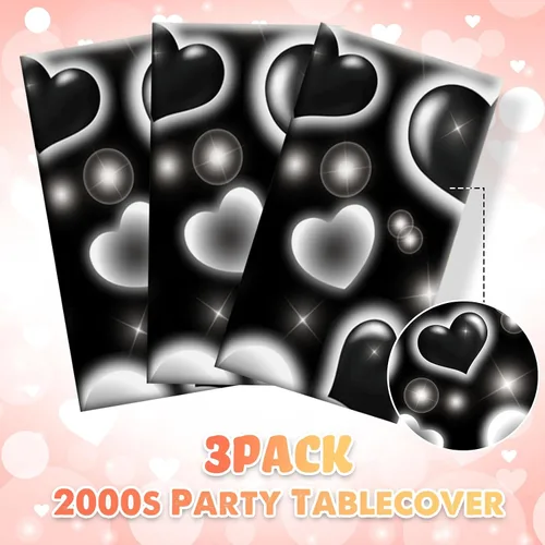 Miniatura 4 de Tudomro Paquete de 3 manteles decorativos de 54 x 108 pulgadas, para fiesta de Y2k, decoración de fiesta Y2K, mantel desechable Kpop para Negro