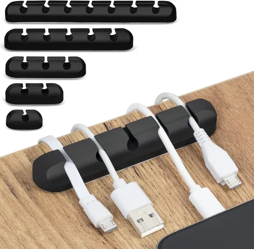 Miniatura 5 de Paquete de 5 clips organizadores de cables, soportes adhesivos fuertes para escritorio, pared y hogar, tamaños de ranura mixta (1, 2, 3, 5, 7)
