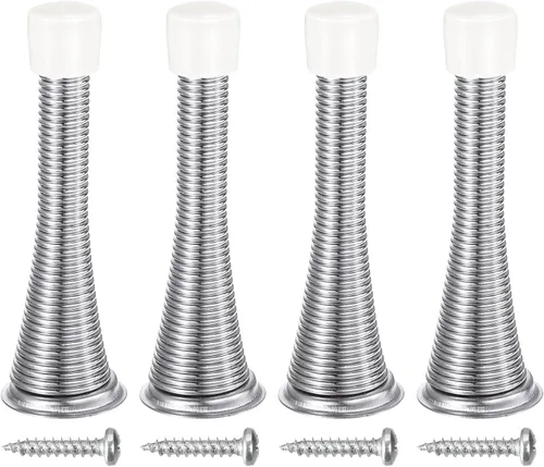 Miniatura 8 de uxcell 4 topes de puerta de resorte, tope de puerta flexible de 3 pulgadas con parachoques de goma y tornillos para proteger la parte inferior