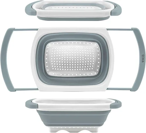 Qimh Colador Plegable | Coladores y Escurridores de Silicona para Cocina Sobre el Fregadero con Asas Extensibles | Colador Plegable para Verduras,