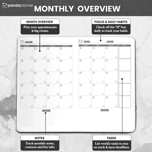 Miniatura 4 de Panda Planner - Agenda diaria sin fecha, organización de 90 días, productividad para emprendedores, objetivos establecidos, agenda semanal y mensual