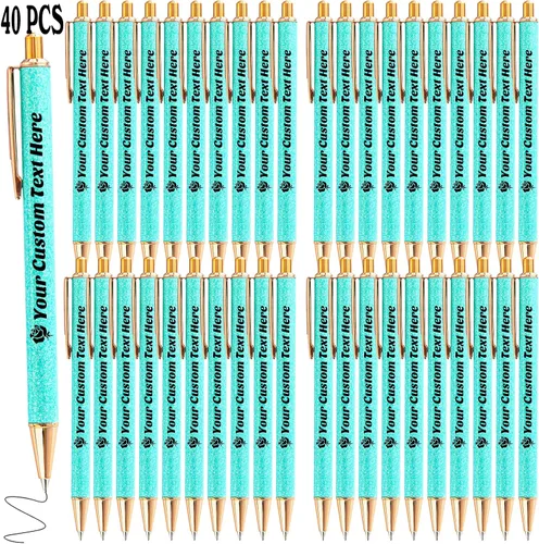 Miniatura 54 de 10 bolígrafos personalizados con purpurina, bolígrafos impresos personalizados a granel, bolígrafos retráctiles de tinta negra para graduación