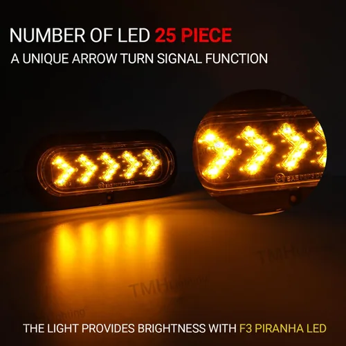 Miniatura 3 de TMH (paquete de 2) Luz indicadora de señal de giro, luz trasera, 6 pulgadas, 25 LED, montaje en superficie, lente ovalada transparente, luz
