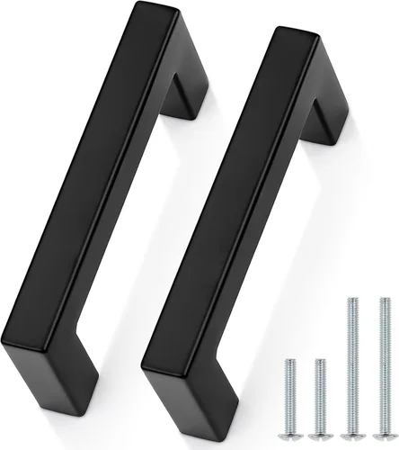 Miniatura 22 de Probrico - Paquete de 5 tiradores de gabinete de barra negro mate, con agujeros de 2.5 pulgadas, tiradores cuadrados de cajón de alacena de acero