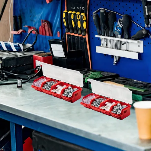 Miniatura 7 de Hushee Caja Organizadora de Tornillos de 6 Piezas con Tapa, 4 Compartimentos, Caja de Herramientas con Divisores de Plástico, Organizador Apilable