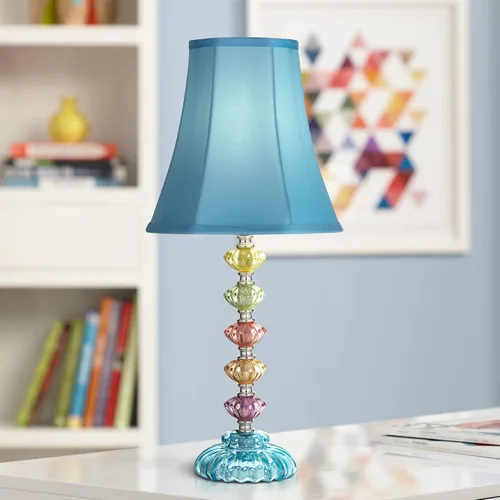 Miniatura 2 de 360 Lighting Lámpara de mesa tradicional estilo bohemio chic de 21" de alto, pantalla de vidrio multicolor telón azul turquesa orquídea decorativa