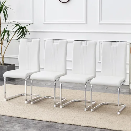 Miniatura 7 de CYJZH Juego de 4 sillas blancas en forma de lazo de material de poliuretano que añaden moda a estilos minimalistas y contemporáneos del hogar