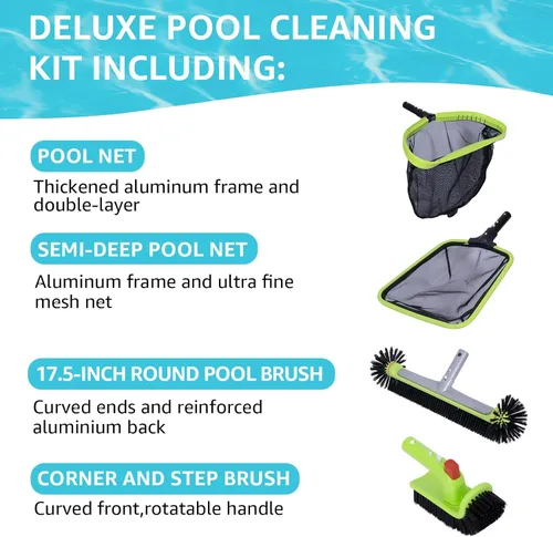 Miniatura 2 de Sepetrel Kit de Limpieza Deluxe para Piscina Incluyendo Red Profesional para Desnatar Hojas, Red de Malla Fina de Media Profundidad, Cabezal
