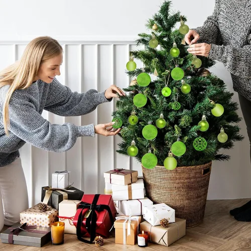 Miniatura 3 de NJN 100 piezas de juego de adornos de bolas de Navidad, adornos verde manzana para decoración de árbol de Navidad, adornos colgantes de plástico