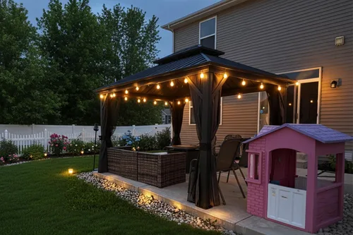 Miniatura 15 de PURPLE LEAF Glorieta de 6' X 8' con techo rígido para parrilla de patio, glorieta de barbacoa de aluminio con toldo, 24 bombillas LED transparentes