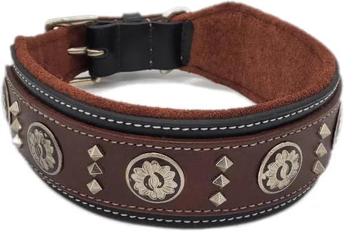 BlazingPaws® Florington - Collar de perro del oeste de cuero negro grueso de lujo de 2 pulgadas de ancho para perros grandes, collar acolchado de