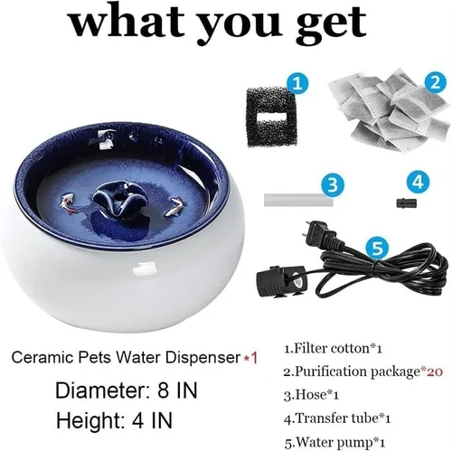 Miniatura 2 de REAGAR Fuente de agua de cerámica para gatos con 2 juegos de filtros de repuesto y dispensador automático de agua para gatos, diseño fácil