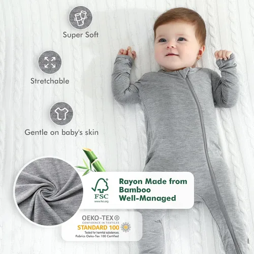 Miniatura 2 de HAPIU - Pijama de bambú con pies para bebé, con cremallera frontal de 2 vías, mamelucos Sleep 'N Play, de 0 a 24 meses