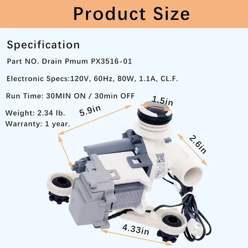 Miniatura 7 de DC97-19289F PX3516-01 Conjunto de bomba de drenaje de lavadora compatible con Samsung WA45M7050AW/A4 WA45H7000AW/A2 WA45T3200AW/A4 WA45N3050AW/A4