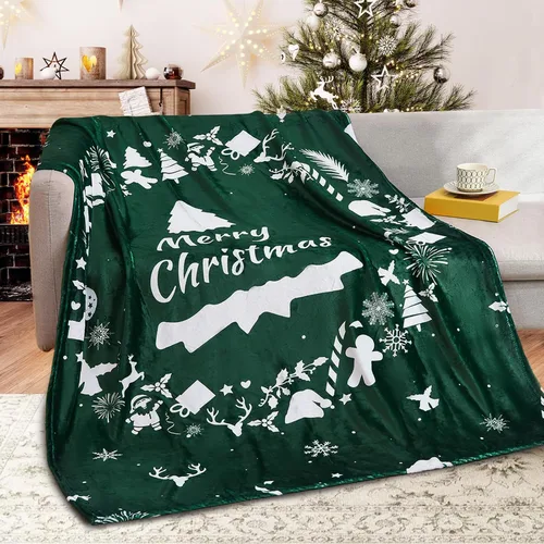 Miniatura 11 de Exclusivo Mezcla Manta de Navidad para sofá, manta suave y acogedora para invierno, manta decorativa con patrón de reno verde, 50 x 60 pulgadas
