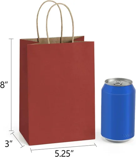 Miniatura 2 de BagDream Bolsas de regalo pequeñas, 25 bolsas de papel rojo de 5.25 x 3 x 8 pulgadas con asas, bolsas de papel kraft para regalos pequeños