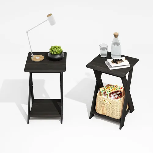 Miniatura 25 de Furinno DISEÑO SIMPLE - Mesa auxiliar de 2 niveles, mesita de noche, mesita con estantes abiertos, mesita de cama, para sala de estar, dormitorio