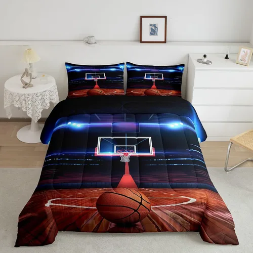 Miniatura 15 de Juego de edredón de baloncesto, juego de ropa de cama con citas inspiradoras para niños y niñas, relleno de edredón de pelota deportiva, edredón