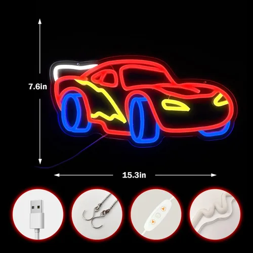 Miniatura 3 de Señal de Neón de Coche para Decoración de Pared, Señal de Neón de Carreras Regulable, Luz de Neón LED, Señales de Neón de Coche, Luz de Señal