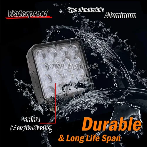 Miniatura 5 de Paquete de 10 luces LED TMH de 48 W con forma cuadrada de 60 grados, luz de inundación, luz de conducción, ATV, todoterreno, 4wd, 4x4, Utv, Van