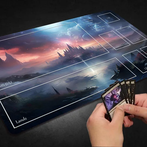 Miniatura 5 de Tapete de Juego MTG Premium Cosido con Zonas y Respaldo de Goma Antideslizante - Tapete de Juego TCG para MTG y Otros Juegos de Cartas - Diseño Dkt