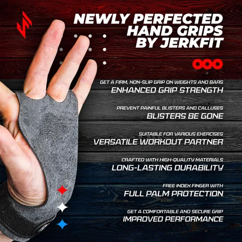 Miniatura 6 de JerkFit Raw Grips 3.0, Agarres de Gimnasia de Cuero de 2 Dedos - Agarres para Dominadas para Protección de Manos en Entrenamiento Cruzado - Agarres