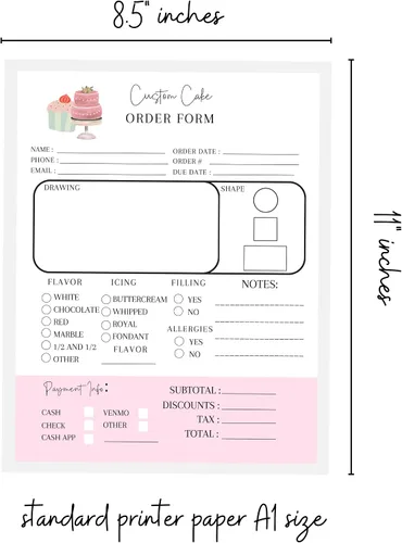 Miniatura 4 de Hojas de formulario de pedido de pastel personalizadas Paquete de 50 para panaderos, postres, bodas, fiestas de cumpleaños, libro de formularios