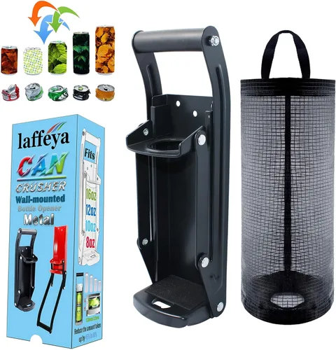 laffeya Trituradora de latas, trituradora de latas montada en la pared, trituradora de latas de 16 onzas para triturar latas de soda y cerveza, Negro