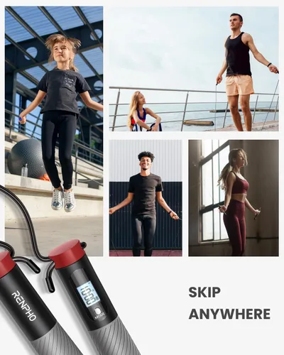 Miniatura 9 de RENPHO Cordless Jump Rope, Weighted Jump Rope with Counter, Jump Ropes for Fitness, Smart Skipping Rope for Crossfit b-Gris