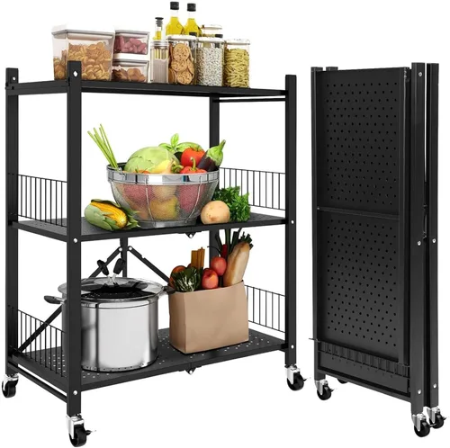 Miniatura 9 de Estantes plegables de almacenamiento, estantes plegables de metal con ruedas, estantes y estantes de almacenamiento, estantes rodantes, estantes