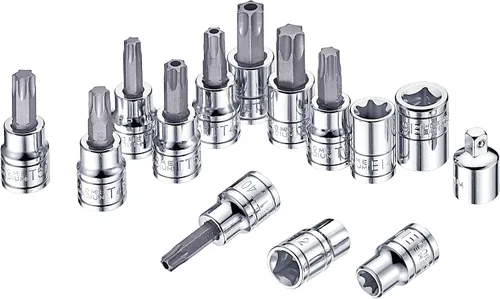 Miniatura 3 de 37 piezas S2 Star Bit Socket y juego de zócalo externo, 1/4 pulgadas, 3/8 pulgadas y 1/2 pulgadas - (T8- T55 /TT8 - TT55, E4- E18)