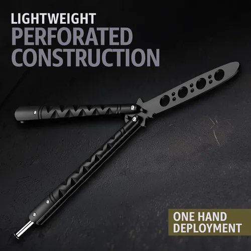 Miniatura 7 de GOOD WORKER Cuchillo Mariposa - Entrenador Balisong - Entrenador de Mariposa de Práctica Negro con Pestillo de Resorte Seguro - Cuchillos Balisong