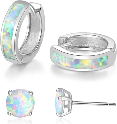 CiNily Aretes Huggie de ópalo con bisagras, chapados en oro, hipoalergénicos, pequeños aretes de aro para mujeres, adolescentes, niñas, hombres,