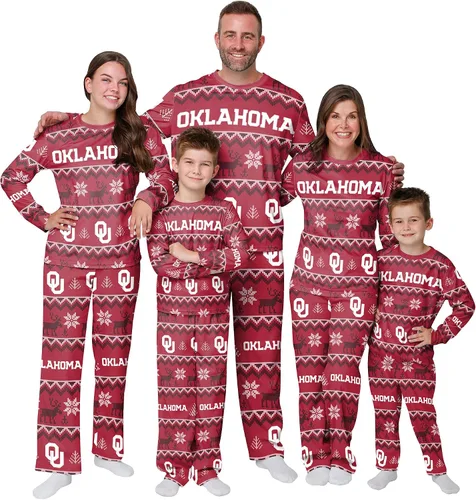 Miniatura 5 de FOCO NCAA para mujeres - Conjunto de pijamas familiares navideños a juego con patrón feo del equipo universitario de la NCAA Patrón feo navideño