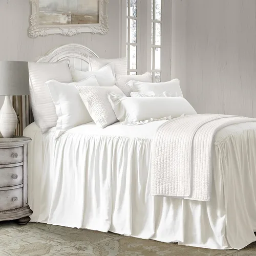 Miniatura 13 de HiEnd Accents Luna - Juego de ropa de cama de lino lavado de 3 piezas con falda con volantes y fundas de almohada, tamaño King, romántico