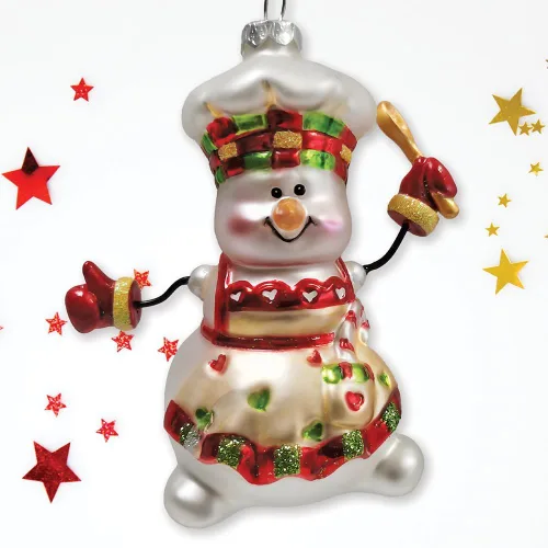 Miniatura 4 de Adorno navideño de cristal de chef de muñeco de nieve alegre