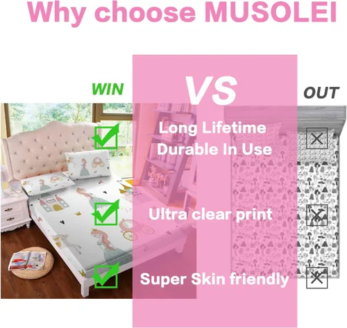 Miniatura 18 de MUSOLEI Sábana bajera ajustable de hongos, ropa de cama de hongos, decoración de hongos para niños, niños; juego de sábanas individuales; 1 sábana