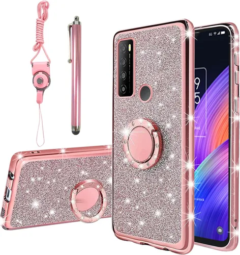 Miniatura 10 de Funda para teléfono TCL 30 XL, 30XL T701DL para mujer, con purpurina, suave, elegante, TPU transparente, de lujo, linda funda protectora con correa