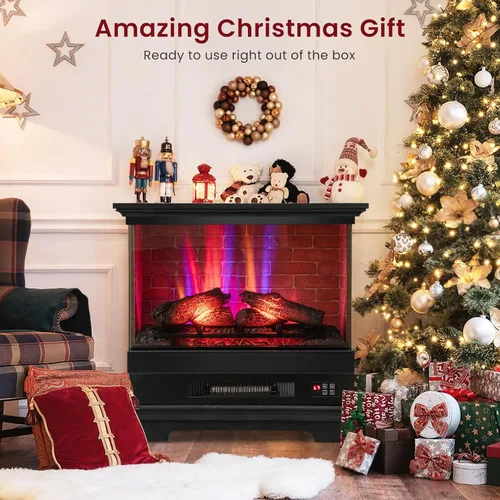 Miniatura 2 de SIMOE Chimenea eléctrica de 27 pulgadas, chimenea independiente con chimenea, llama 3D y 7 colores de llama, protección contra sobrecalentamiento