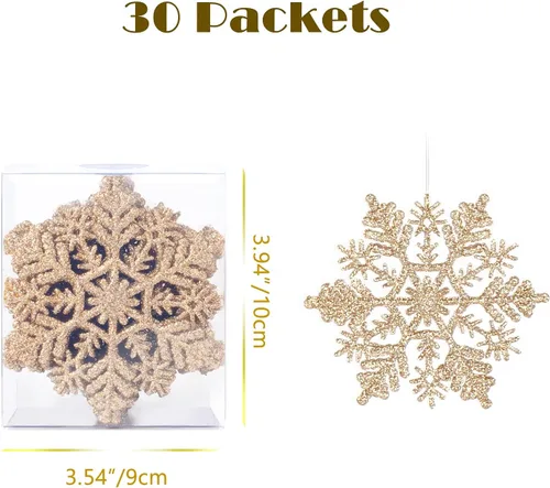 Miniatura 2 de AMS 30 unidades 4"/100 mm adornos de copo de nieve de plástico con purpurina brillante, decoración de árbol de Navidad para boda, Acción de Gracias