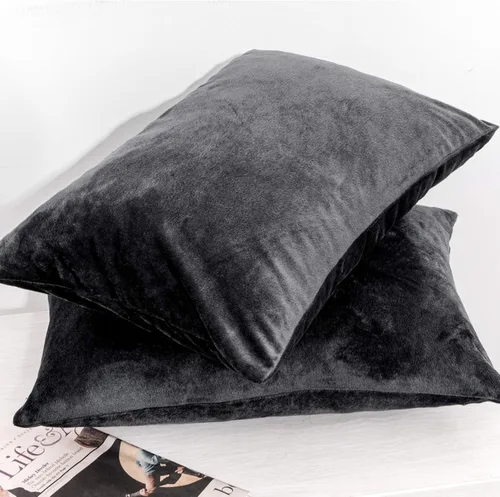 Miniatura 5 de NTBAY Fundas de almohada de terciopelo con cremallera, paquete de 2 fundas de almohada de viaje de franela de lujo, 13 x 18 pulgadas, color negro