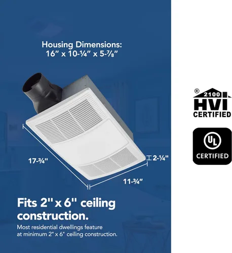 Miniatura 4 de Broan-NuTone BHFLED80 PowerHeat - Extractor de baño, calentador y combinación de luz LED, 80 CFM.