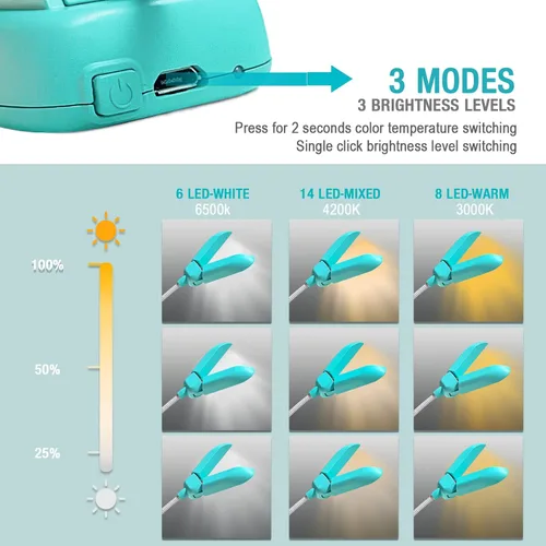 Miniatura 4 de Vekkia - Lámpara de lectura recargable con 14 LED para leer por la noche, luz de lectura para cuidar los ojos para libros en la cama, ajustable