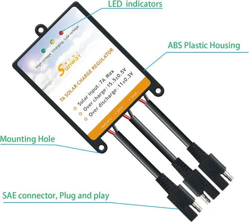 Miniatura 2 de Sunway kit de controlador de carga con paneles solares, regulador de batería, 7A para 12 voltios de cargador de batería solar, mantenedor de batería